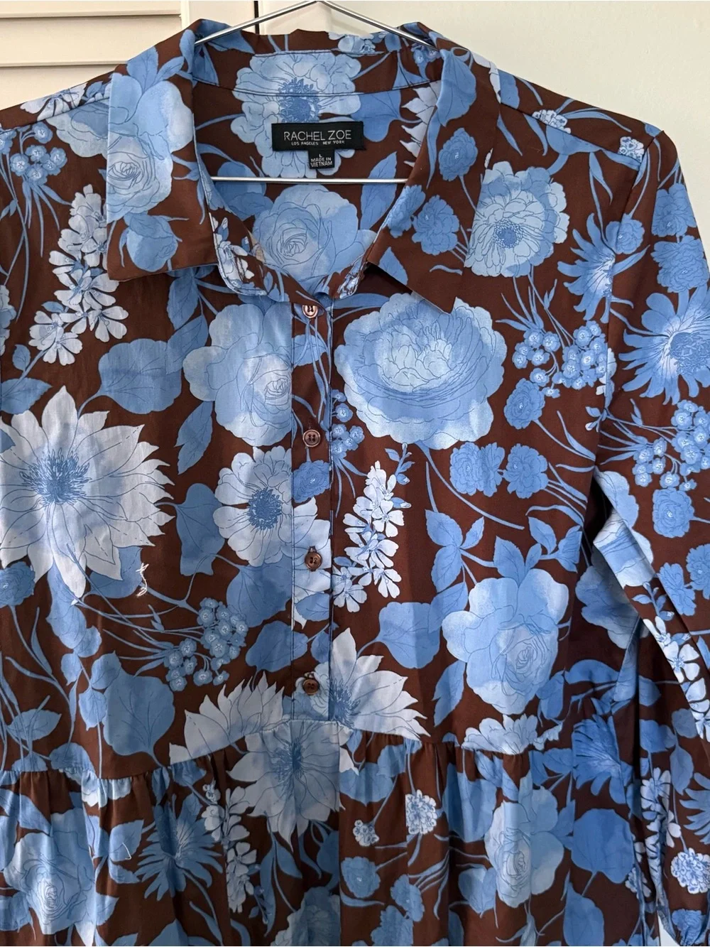 RACHEL Zoe Blue Floral Brown Button-Front Maxi Dress - Picture 5 of 5